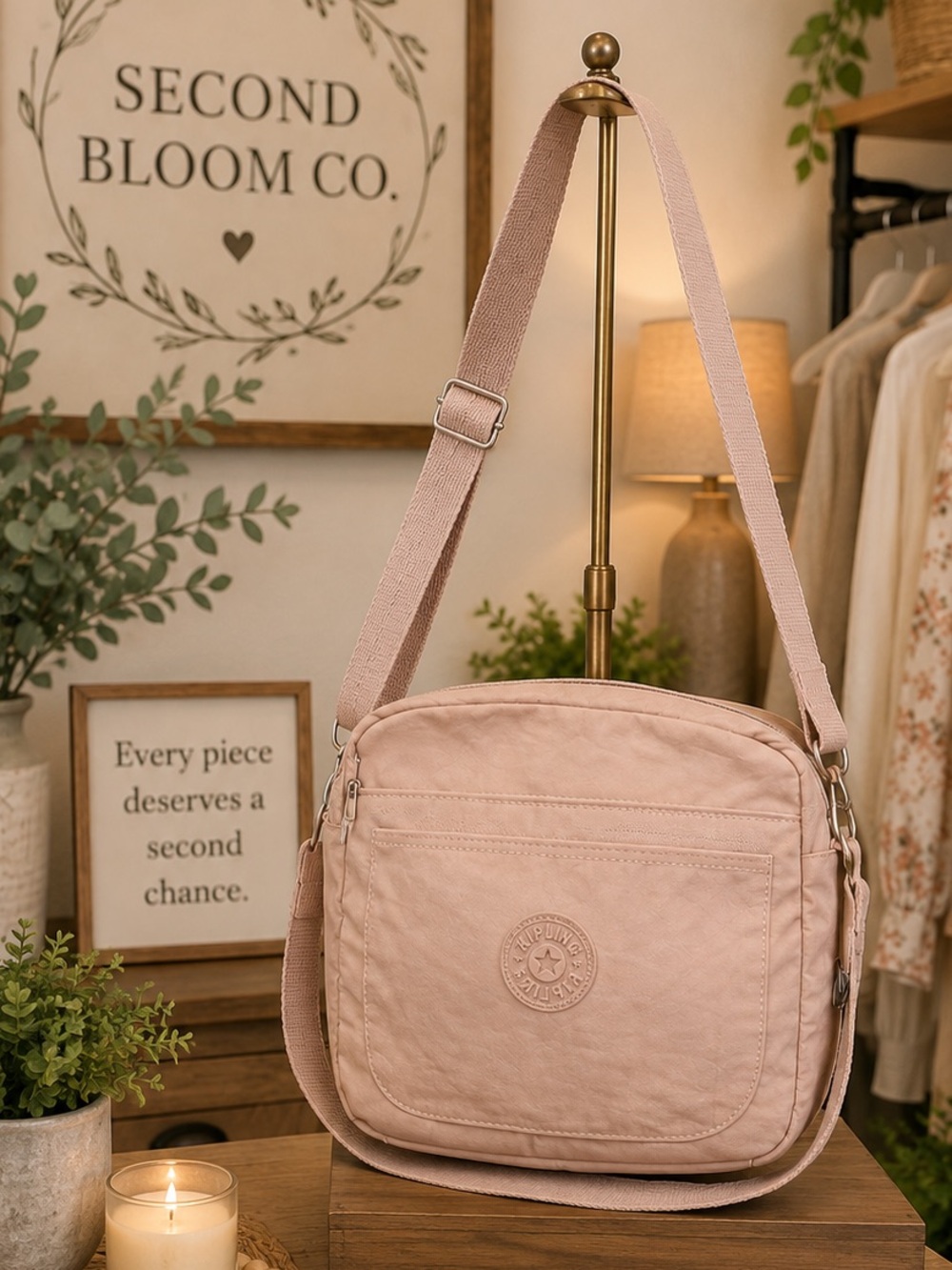 Kipling Blush Pink Nylon Crossbody Bag Lightweight Everyday Purse